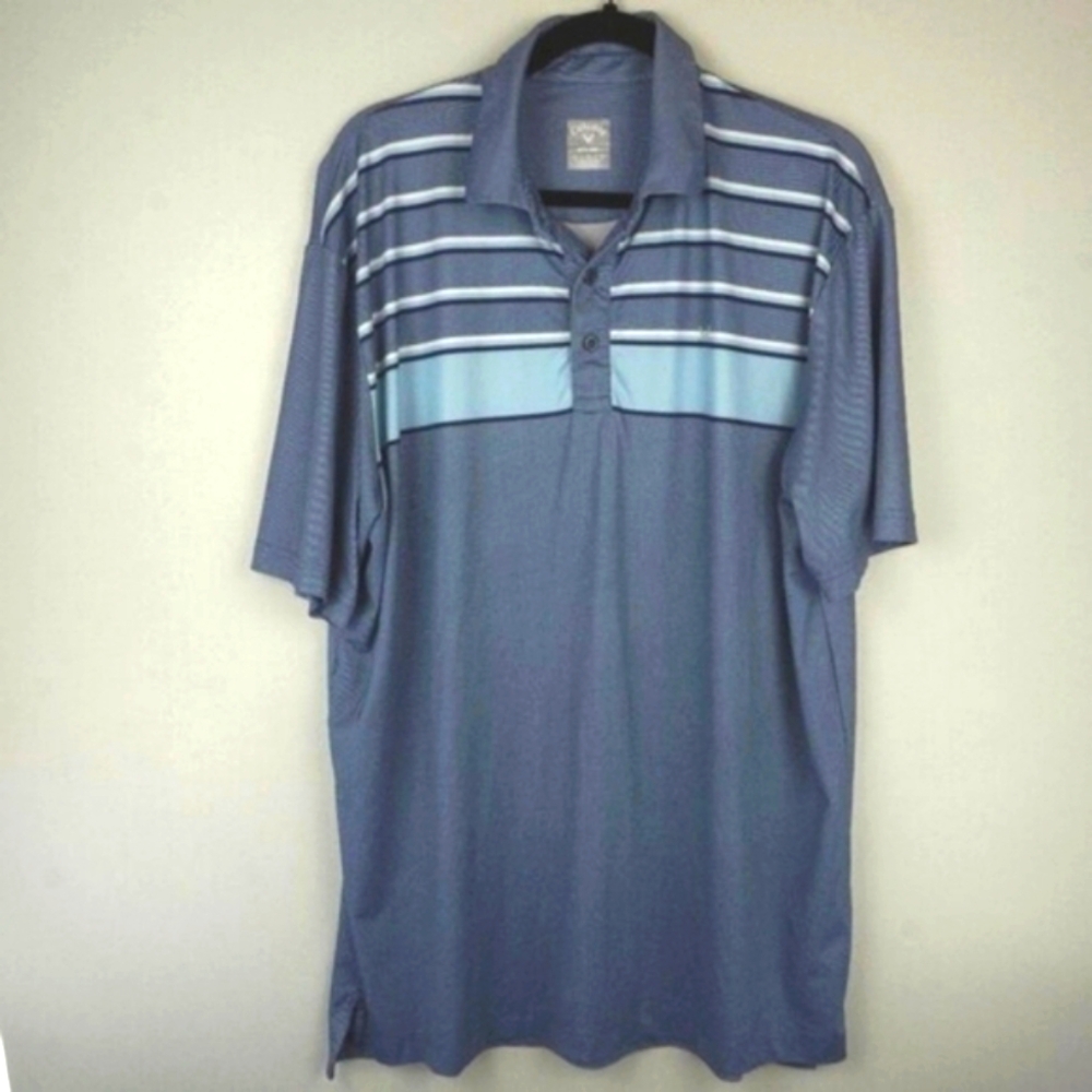 Callaway Blue Striped Short Sleeve Golf‎ Shirt Size Large